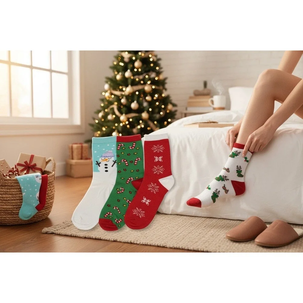 Novelty Christmas Knit Socks 5.5-8.5 US Holiday Snowman‎ Unisex Soft Cozy NEW